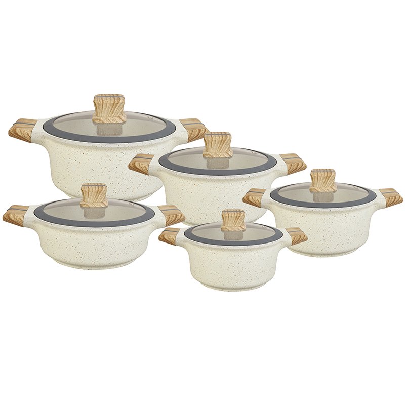 Non-stick cookware set die cast aluminum 10-piece induction cooking pots and pans sets with glass lids for kitchen