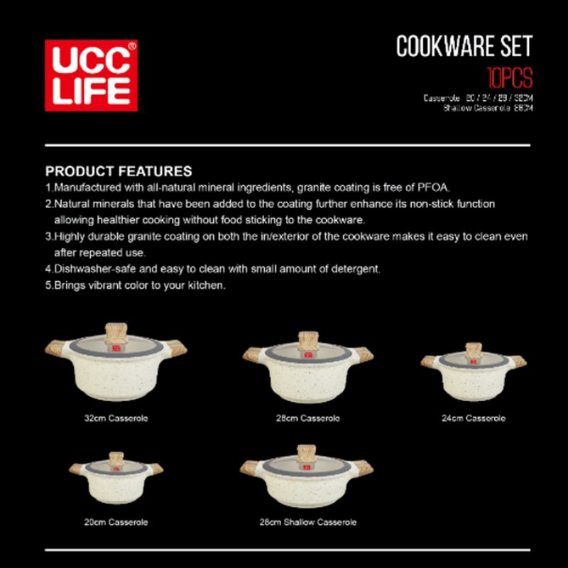 Non-stick cookware set die cast aluminum 10-piece induction cooking pots and pans sets with glass lids for kitchen