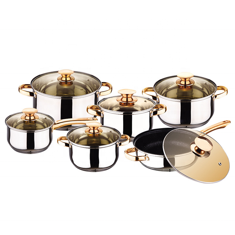 Nonstick 6pcs Cookware Set Stainless Steel 201 Cooking Soup Pot Stock Pan Kitchenware Pot Set with Glass Lid