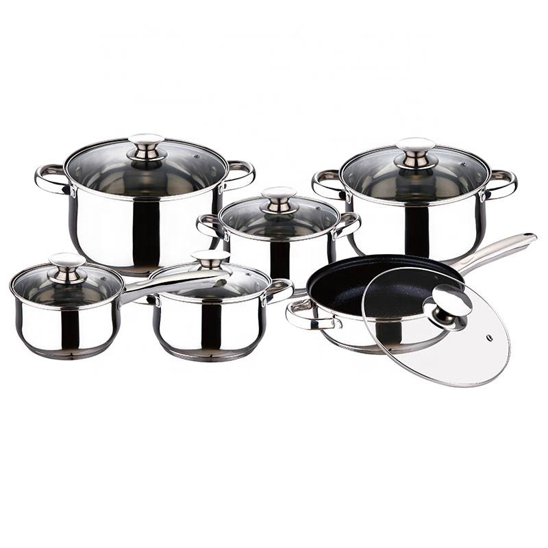 Nonstick 6pcs Cookware Set Stainless Steel 201 Cooking Soup Pot Stock Pan Kitchenware Pot Set with Glass Lid