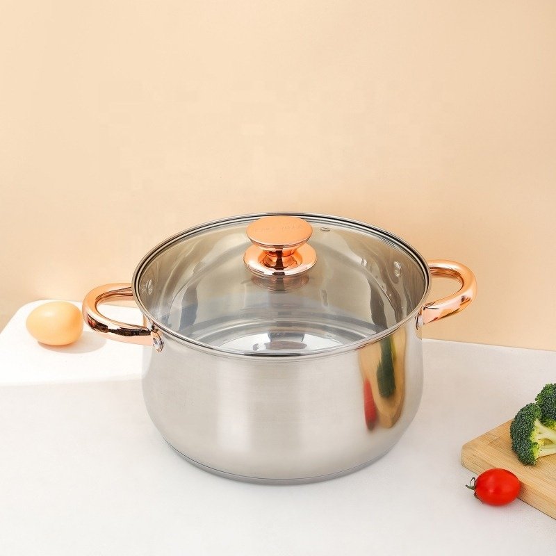 Nonstick 6pcs Cookware Set Stainless Steel 201 Cooking Soup Pot Stock Pan Kitchenware Pot Set with Glass Lid