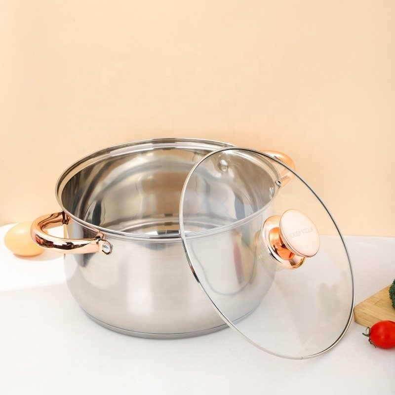 Nonstick 6pcs Cookware Set Stainless Steel 201 Cooking Soup Pot Stock Pan Kitchenware Pot Set with Glass Lid