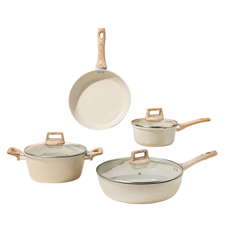 Top selling 3003 Aluminum alloy forged stone cookware set Eco-friendly kitchen cookware set with soft touch wood grain handle