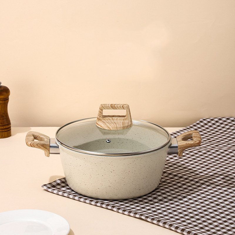 Top selling 3003 Aluminum alloy forged stone cookware set Eco-friendly kitchen cookware set with soft touch wood grain handle