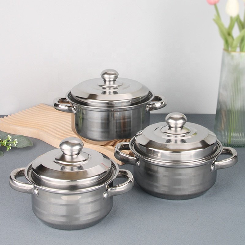 Sell well stainless steel pot set for kitchen multifunction cooking pot sets three-piece soup pot cookware sets