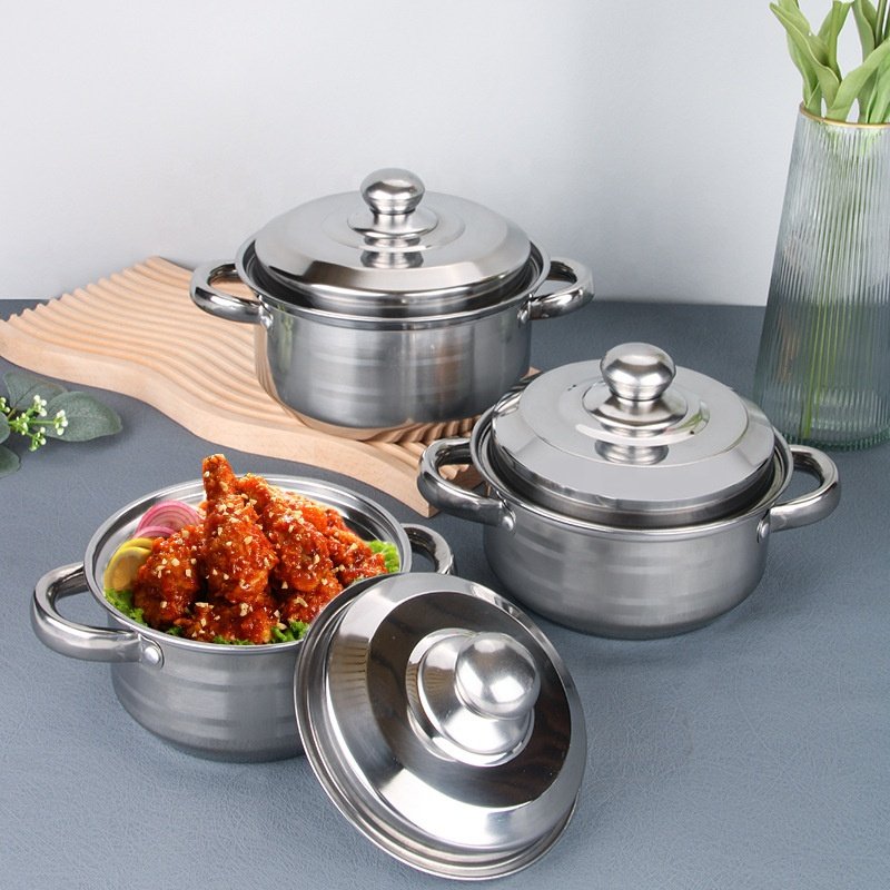 Sell well stainless steel pot set for kitchen multifunction cooking pot sets three-piece soup pot cookware sets