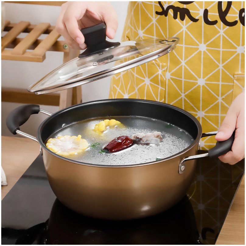 OEM luxury non-stick 3 pieces colored kitchemware cooking none non gold copper stick pot and pans set cookware set
