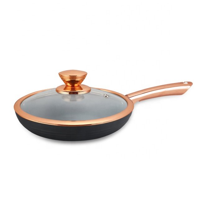 frying pan cookware set hot sale golden lid ceramic 7Pcs Cookware Set With Rose Golden Handle
