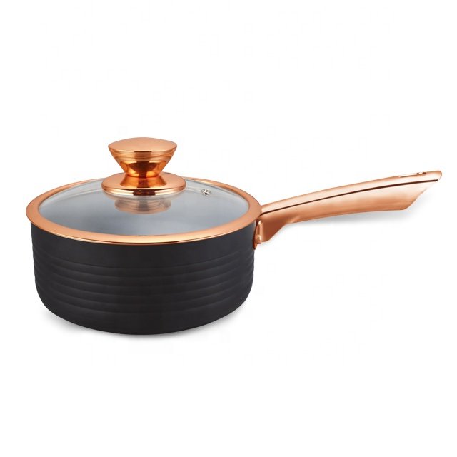 frying pan cookware set hot sale golden lid ceramic 7Pcs Cookware Set With Rose Golden Handle