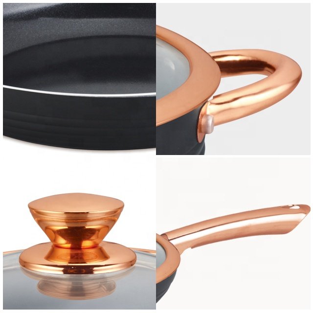 frying pan cookware set hot sale golden lid ceramic 7Pcs Cookware Set With Rose Golden Handle