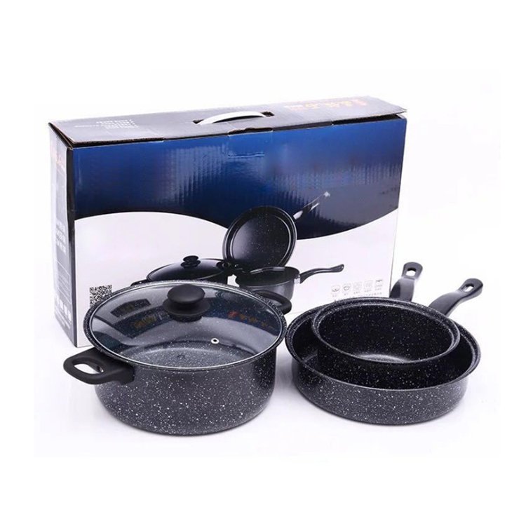 Maifan Stone Pot Set Non-Stick Cookware Three-Piece Iron Cast Iron for Kitchen Soup Fry Pans Great for Travel Food Gift