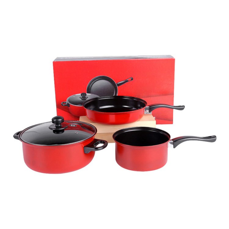 Maifan Stone Pot Set Non-Stick Cookware Three-Piece Iron Cast Iron for Kitchen Soup Fry Pans Great for Travel Food Gift