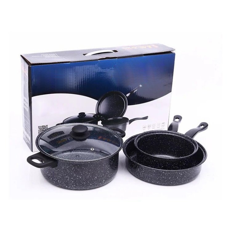 Maifan Stone Pot Set Non-Stick Cookware Three-Piece Iron Cast Iron for Kitchen Soup Fry Pans Great for Travel Food Gift