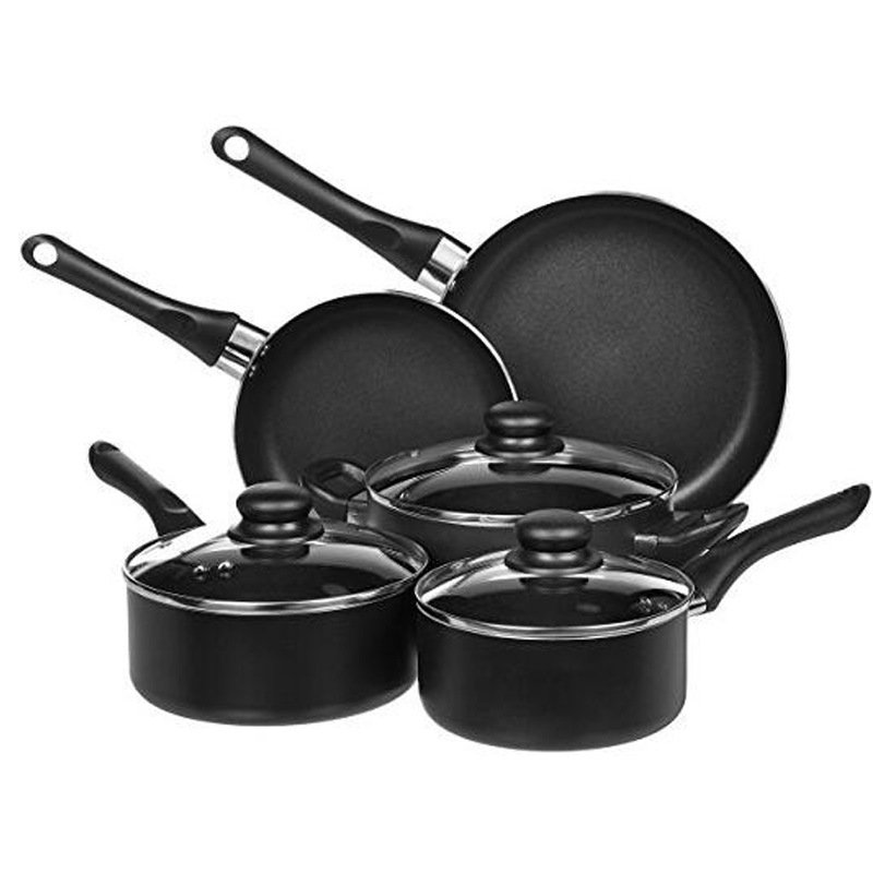 15-Piece Set Kitchen Pots Pans and Utensils Non-Stick Black Aluminum Cookware Set with Glass Lid