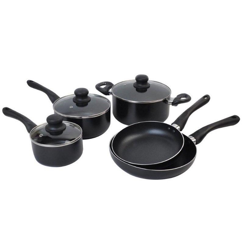 15-Piece Set Kitchen Pots Pans and Utensils Non-Stick Black Aluminum Cookware Set with Glass Lid