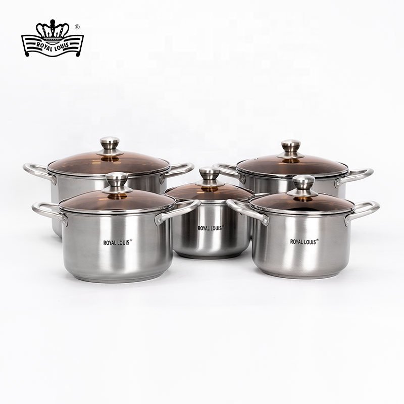 ROYAL LOUIS Hot Selling 10 Pcs Stainless Steel Cooking Pot Set Cookware Sets With Glass Cover Soup Pot New Jonny Kitchenware