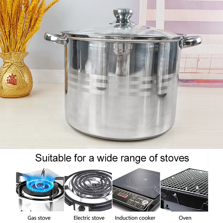 New Product Double Bottom Kitchen Ware Soup Pot Set 6pieces Stainless Steel Cookware Set With Glass Lid