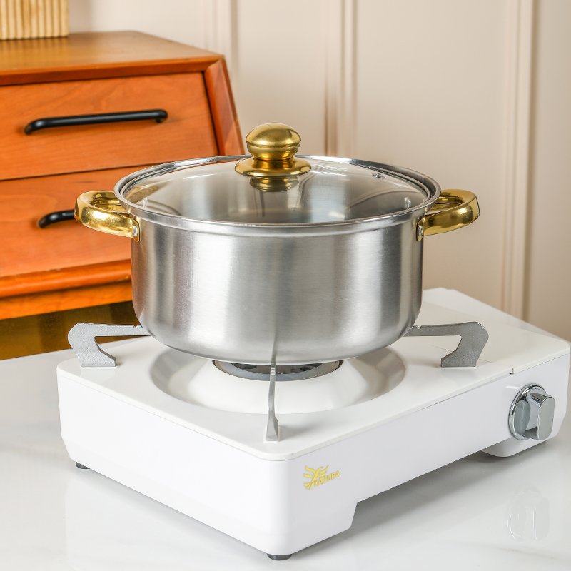Hot Sale 10pcs Stainless Steel pots Gold Handle Kitchen Cookware Sets Induction Cooking Pots Glass Casserole Collection