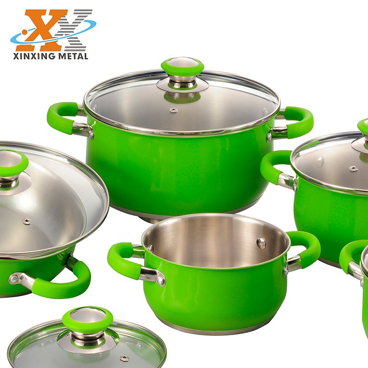 New Design 10 Pcs Stainless Steel Kitchen Cooking Cookware Set With Glass Lid