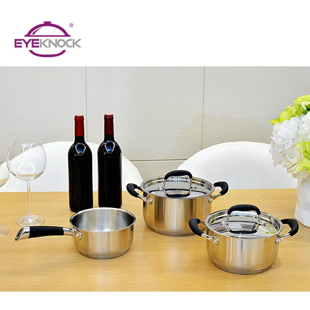Hot sale stainless steel cookware set with silicone handle 18 10 cooking pot saucepan casserole set