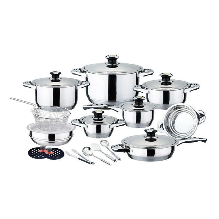 Customized Non Stick Kitchen Cookware Set 24Pcs Cookware Set Stainless Steel Pots And Pan Sets With Glass Lid