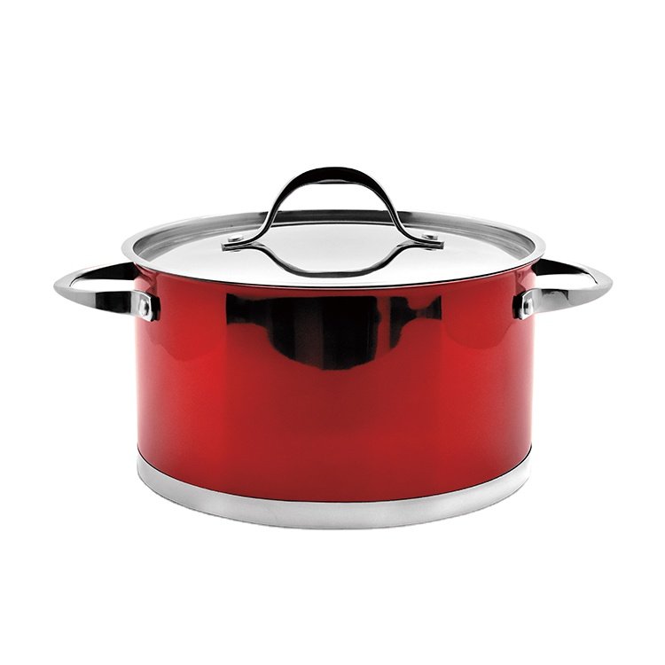 8pcs Stainless Steel Red Color Coating metal Cookware Set With Straight Shape Bottom