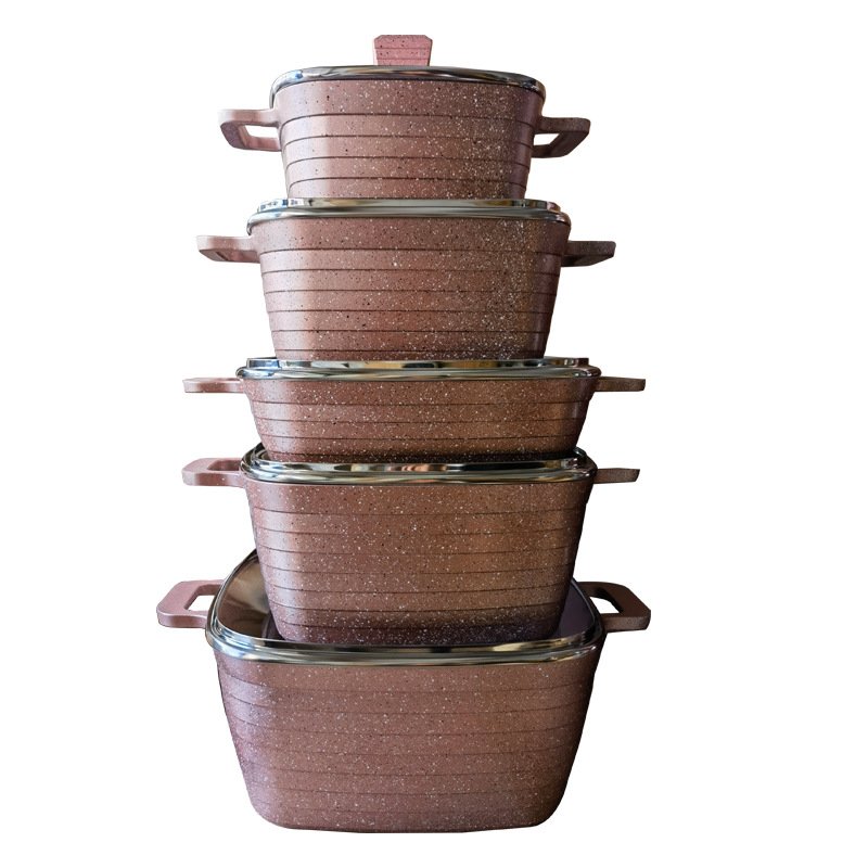 12 Pcs Pink Casseroles Soup Stock Pots Cast Iron Frying Pan Stainless Steel Cooking Pots And Pans Non Stick Cookware Sets