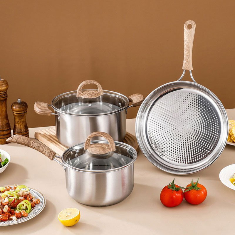 Drop Shipping Wok Stainless Steel Frying Pan Milk Pan Cooking Pot Set Soup Pan 6-piece Set Cookware Sets