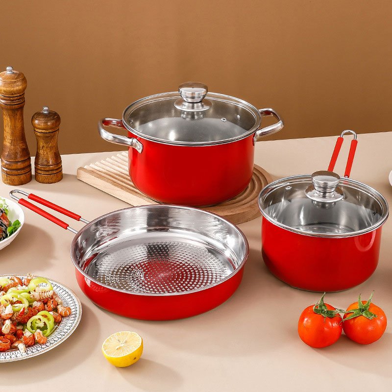 Drop Shipping Wok Stainless Steel Frying Pan Milk Pan Cooking Pot Set Soup Pan 6-piece Set Cookware Sets