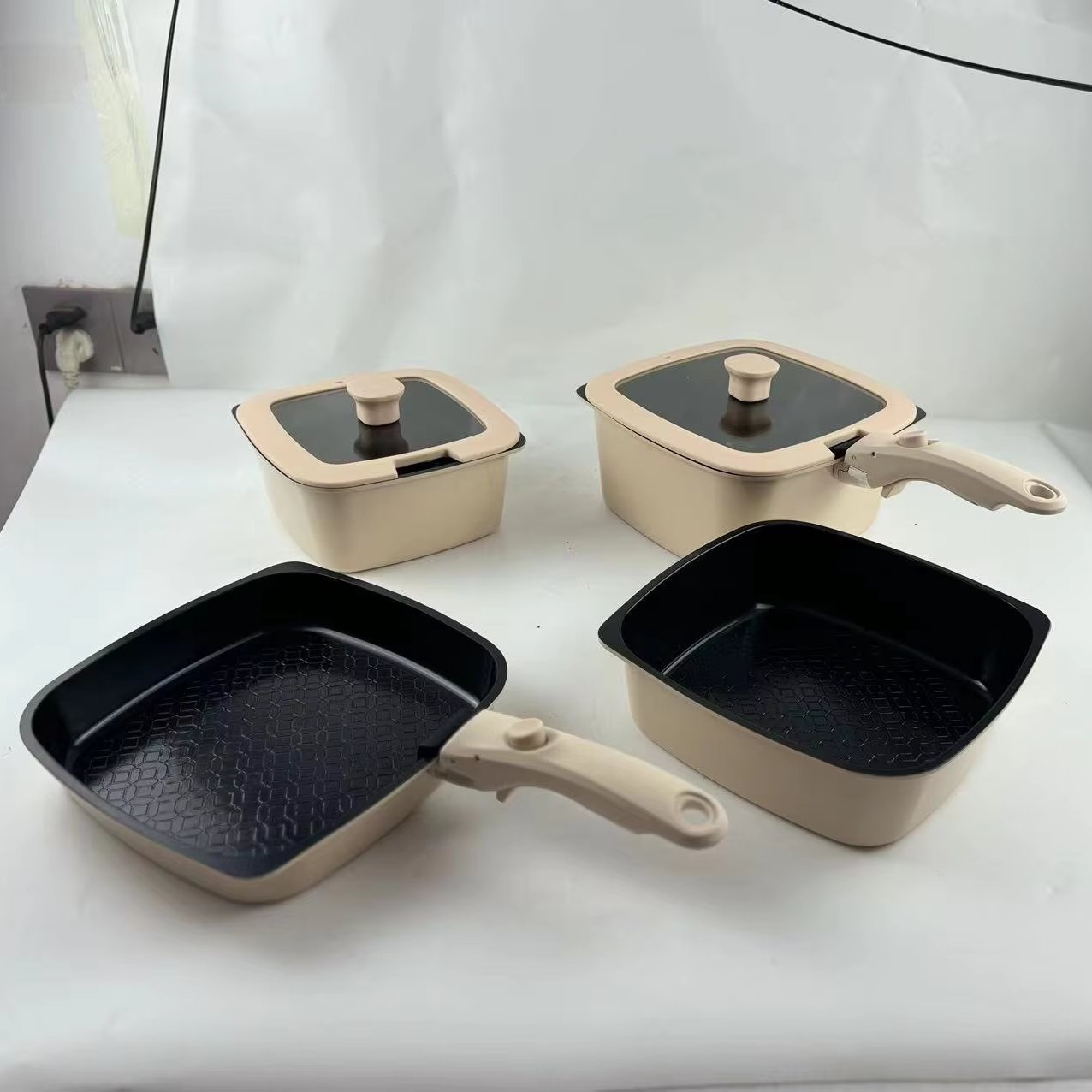10pcs Square cookware set with granite die-cast cookware set non-stick pot with removal handle or kitchen and camping outdoor