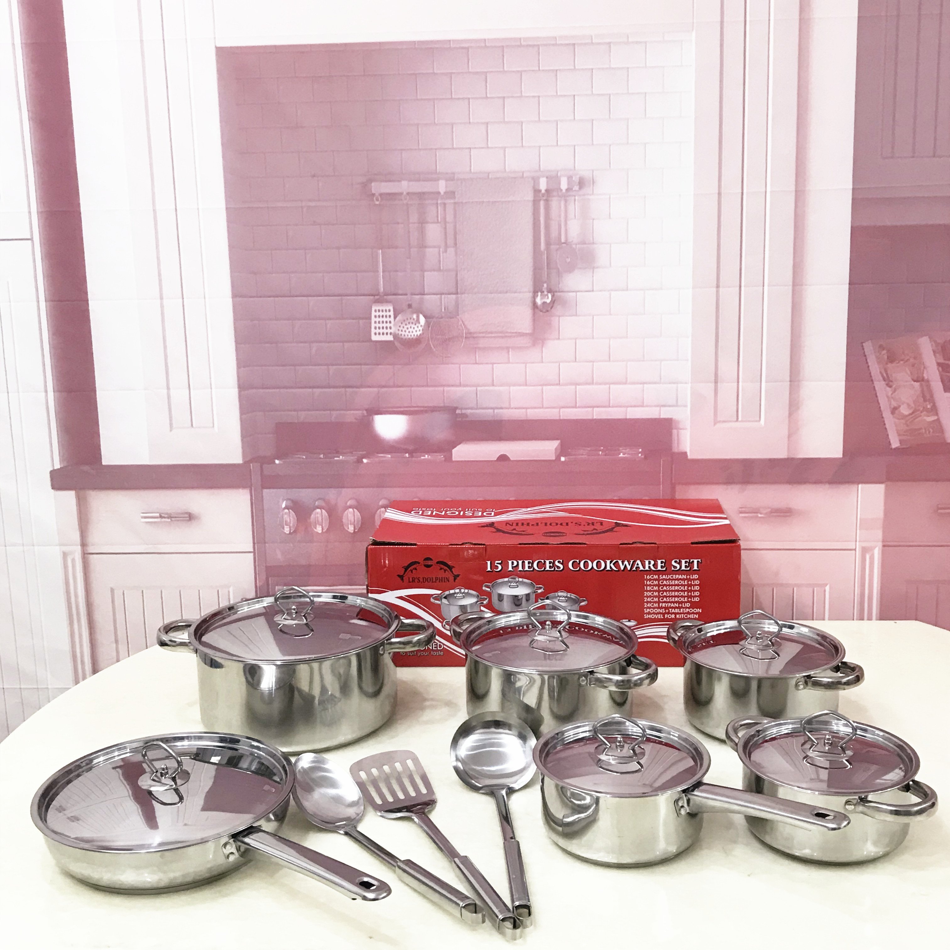 Hot sale stainless steel cooking pot 15 pieces kitchen pots and pan cookware sets