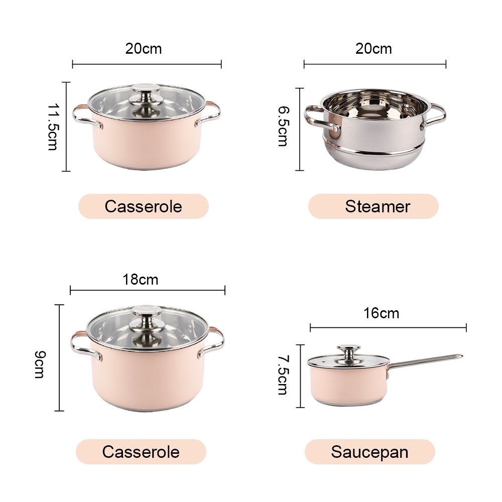 Customized Stainless Steel Kitchenware Non Stick Cookware Set Cooking Pot Set Induction Pink Pots And Pans