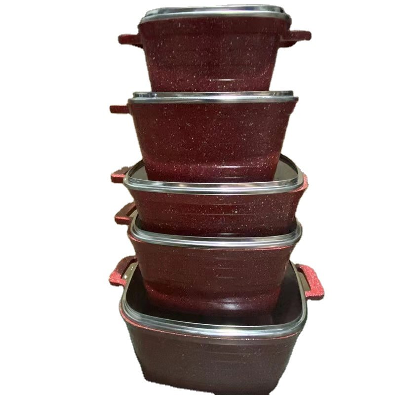 Household Kitchen 10pieces Detachable Handle Cookware Set Square Glass Lid Aluminium Pots Sets Cooking Cookware