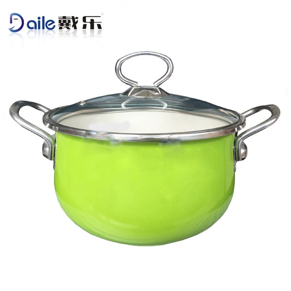 New design wholesale 5pcs glass cover enamel non-stick cookware sets