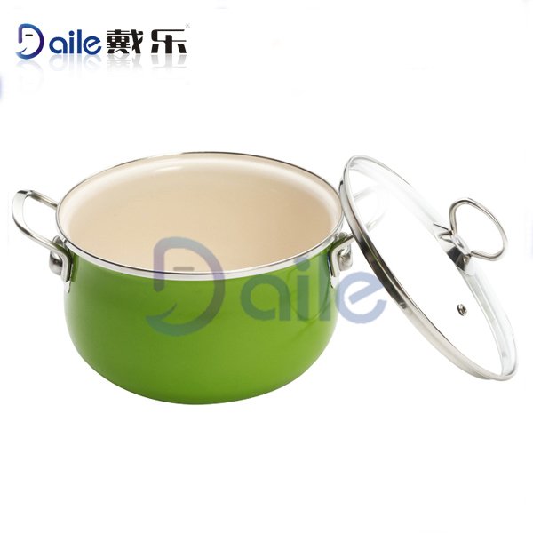 New design wholesale 5pcs glass cover enamel non-stick cookware sets