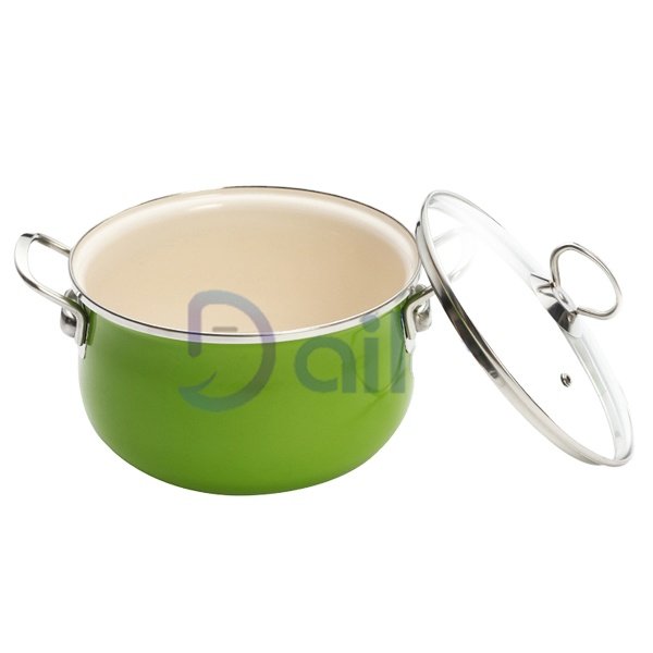 New design wholesale 5pcs glass cover enamel non-stick cookware sets