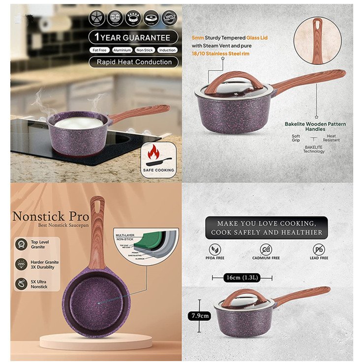 heavy duty die casting aluminum non stick marble coating Cookware Sets Pots And Pans Set with glass lid