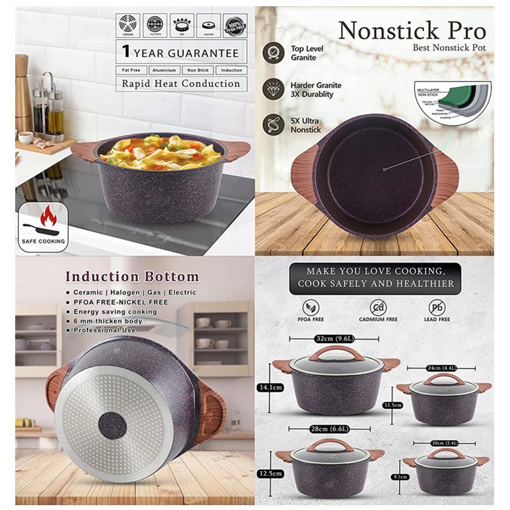 heavy duty die casting aluminum non stick marble coating Cookware Sets Pots And Pans Set with glass lid