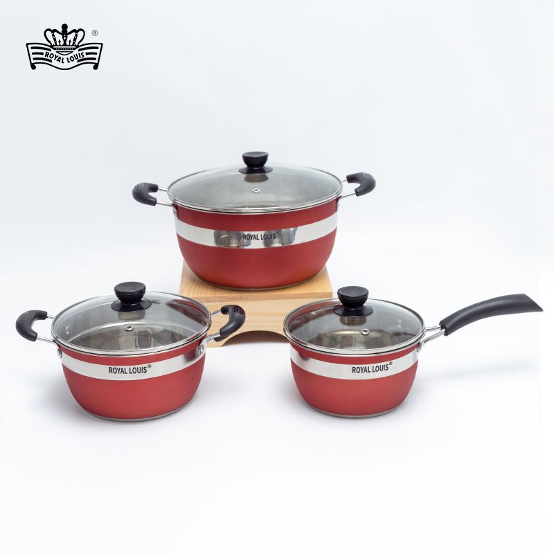 22/24/26cm Non Stick Pot Set With Anti-Scald Handle Periuk Cookware Set Less Smoky Easy Clean Kitchenware cookware sets