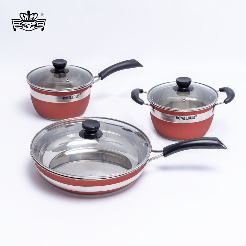 22/24/26cm Non Stick Pot Set With Anti-Scald Handle Periuk Cookware Set Less Smoky Easy Clean Kitchenware cookware sets