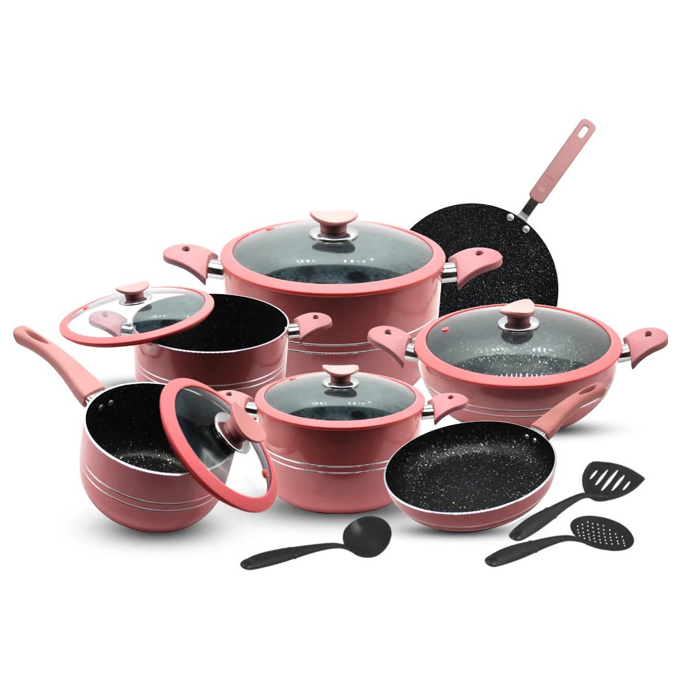 Best selling pink sartenes de cocina kitchen batteries granite cookware set non stick cookware