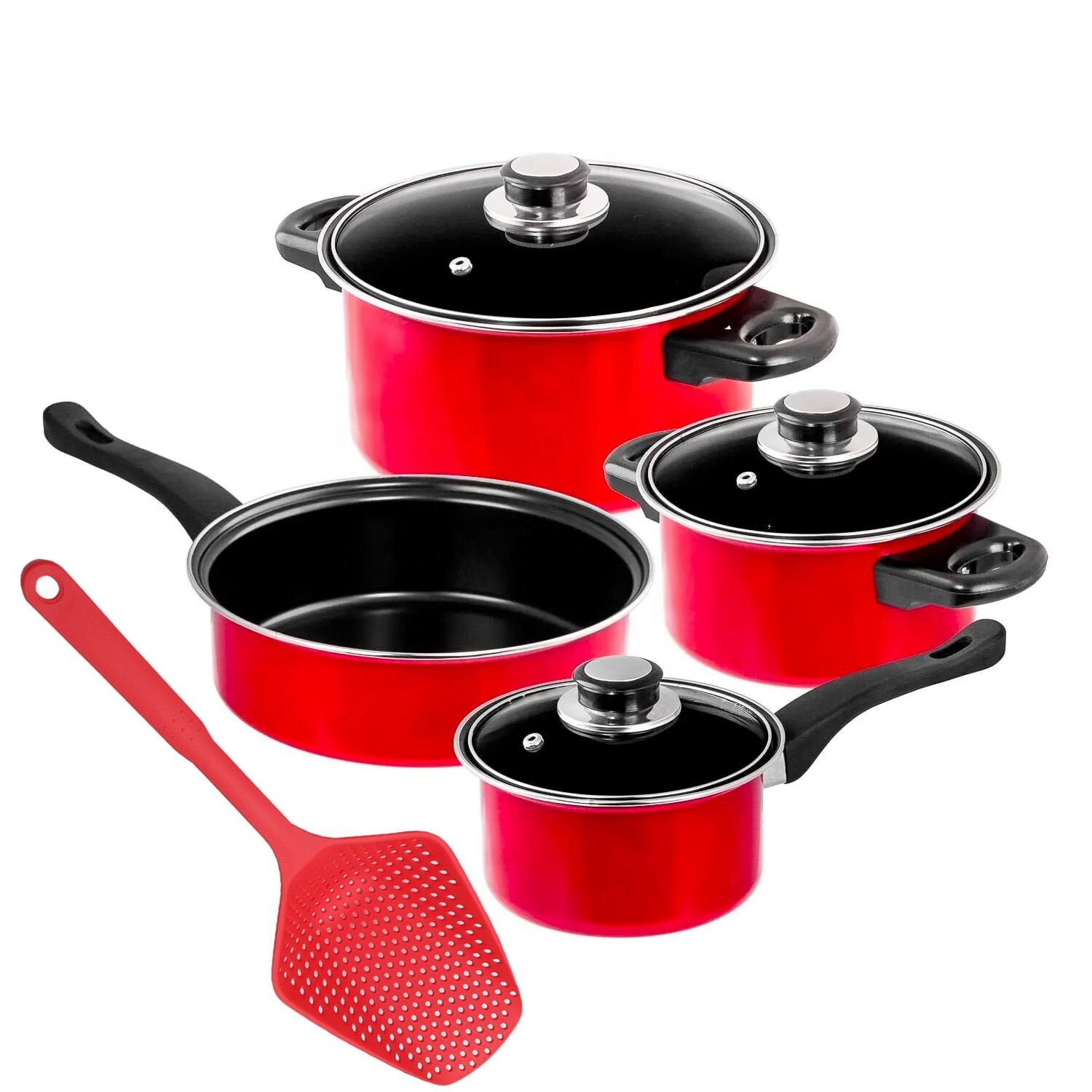 8 PCS Non-Stick Carbon Steel Coating Cookware Set With Nylon Strainer Scoop Stockpot Frying pan