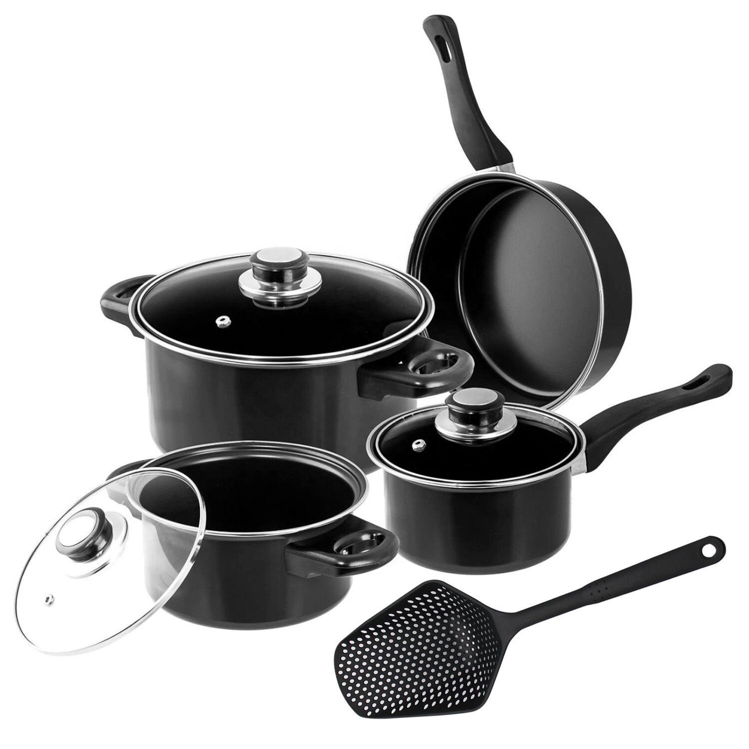 8 PCS Non-Stick Carbon Steel Coating Cookware Set With Nylon Strainer Scoop Stockpot Frying pan