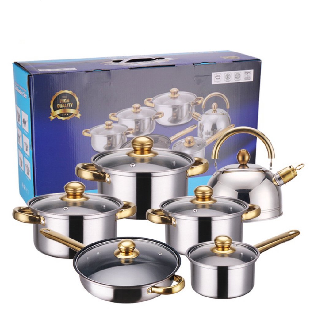 12 Piece Pots Sets Nonstick Cookware Kitchen Cooking Pot Set Non-stick Cookware Set Stainless Steel with kettle Sustainable