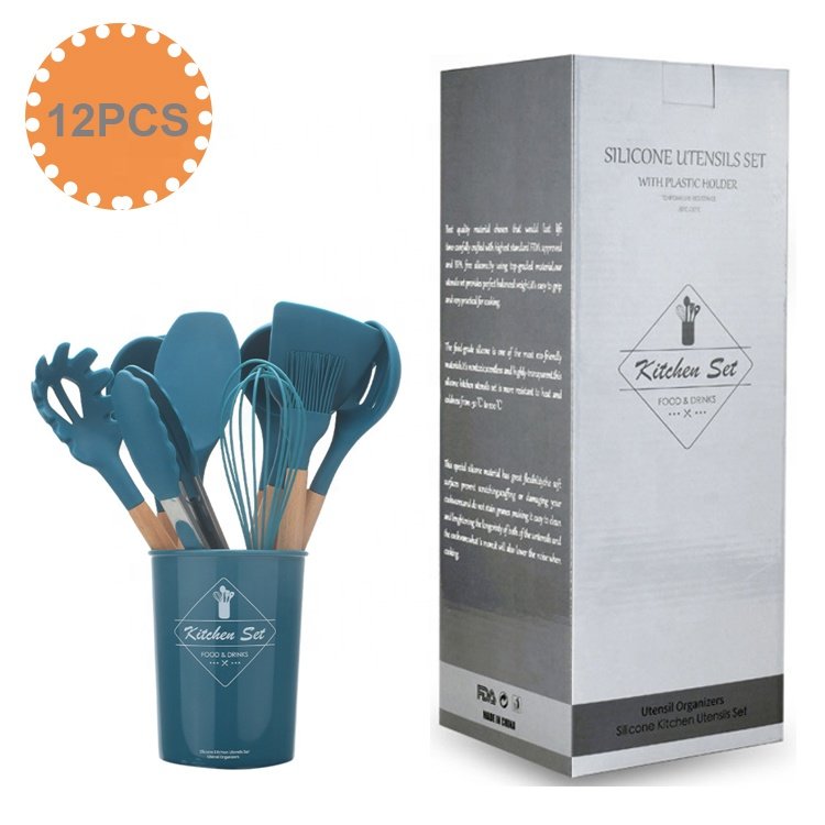 JHY China 12pcs Hot Selling Wooden Handle Silicone Kitchen Cookware Cooking Utensils Set