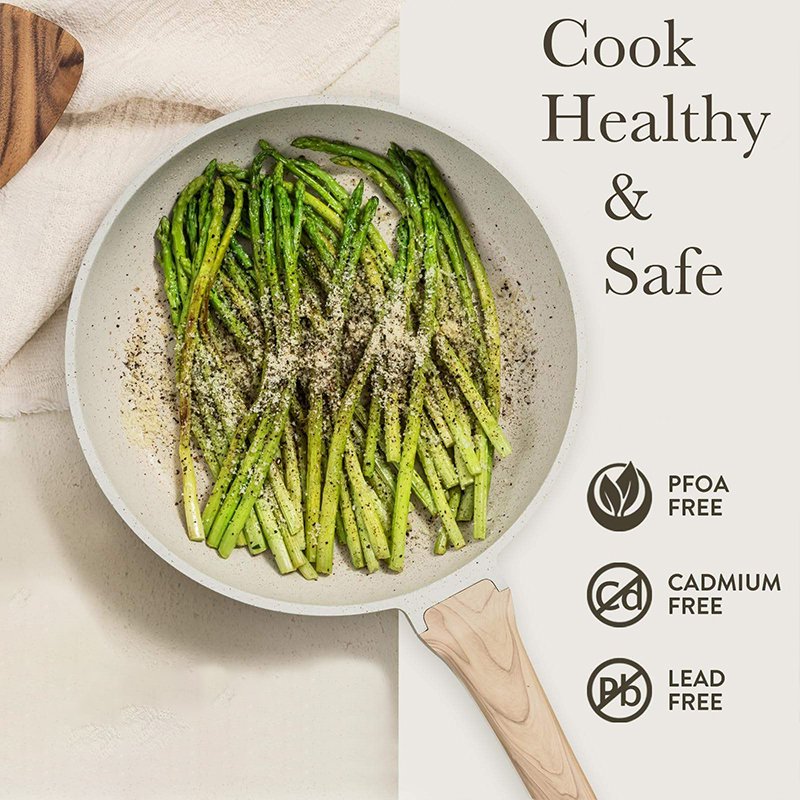 Wholesale 12 Pieces White Granite Kitchen Cooking Pan Pot Set Non Stick Cookware Sets with Wood Handle