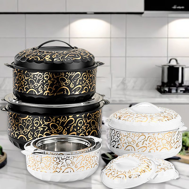 6pcs Insulated Stainless Steel Cookware Set 10L Large Capacity Food Warmers Black Casserole Set with Metal Lid Hot Pot