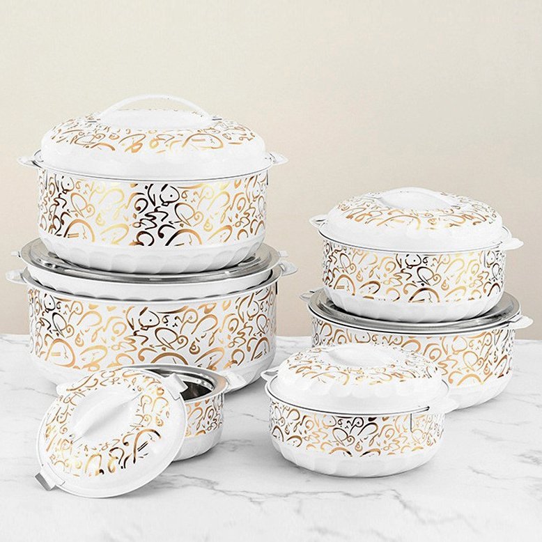 6pcs Insulated Stainless Steel Cookware Set 10L Large Capacity Food Warmers Black Casserole Set with Metal Lid Hot Pot