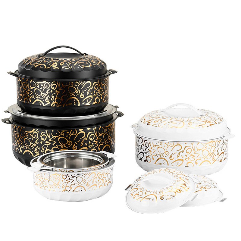 6pcs Insulated Stainless Steel Cookware Set 10L Large Capacity Food Warmers Black Casserole Set with Metal Lid Hot Pot
