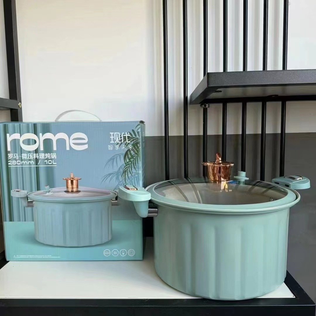 1688 Purchasing Agent Home Non-stick Double Ear Spoon Pot With Glass Lid 8L Soup Pot Cooker Enamel Micro Pressure Cookware Set